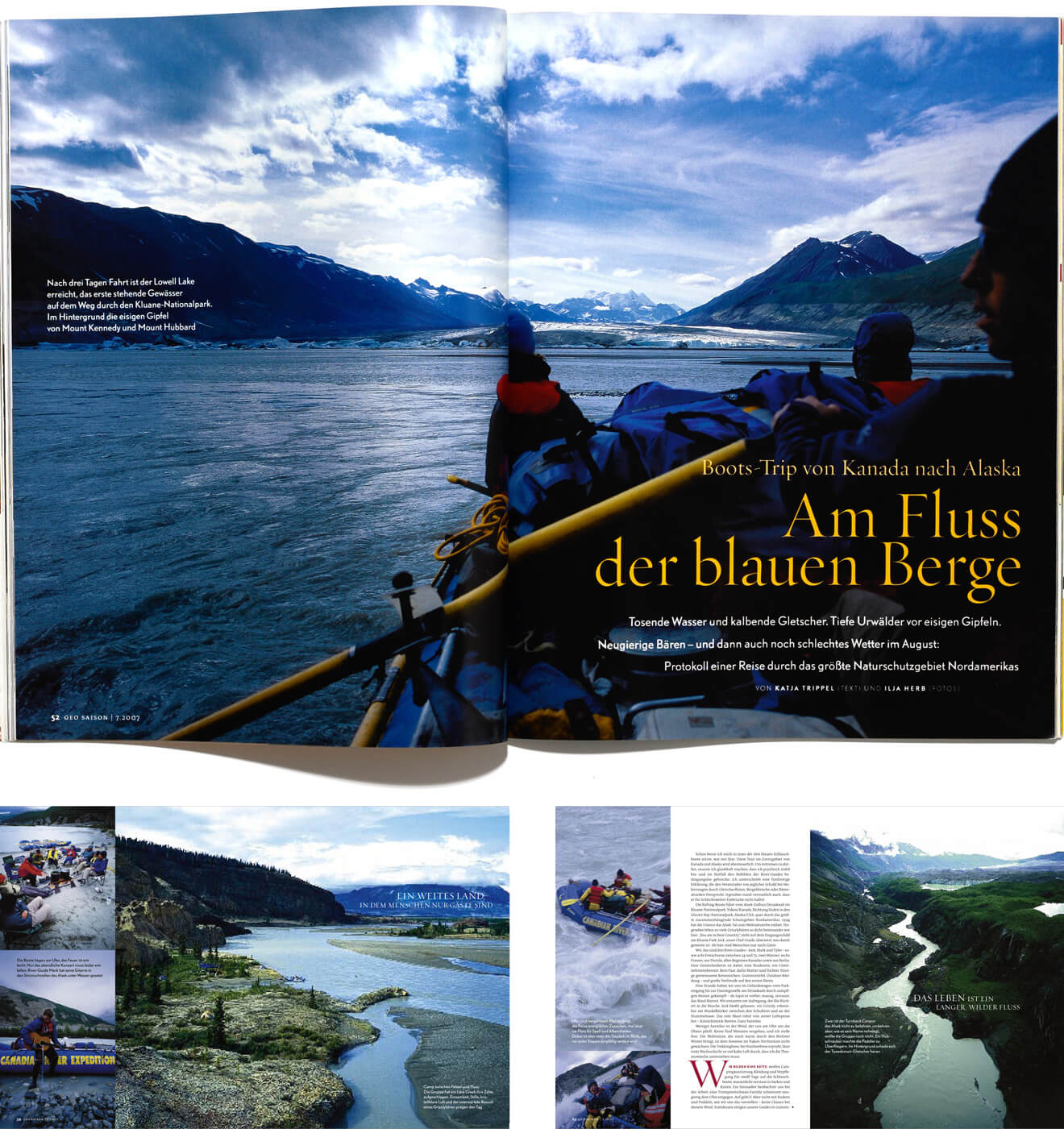 Layouts for an article about Kluane National Park and Reserve.