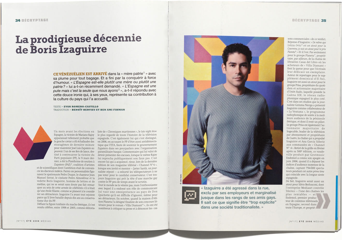 Boris Izaguirre en la revista francesa “Médias”